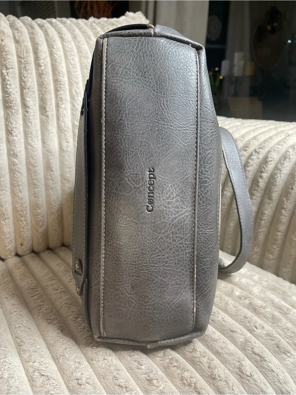 BOC Born Concept Gray Cream Faux Leather Hobo Shoulder Bag Purse